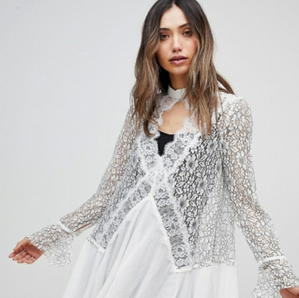 Free People Tell Tale lace raw hemmed Tunic